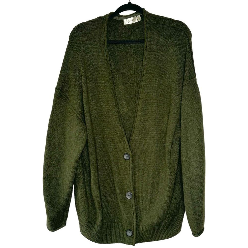 RD Style Knit Dark Green V-Neck Button Cardigan Women’s L Preowned